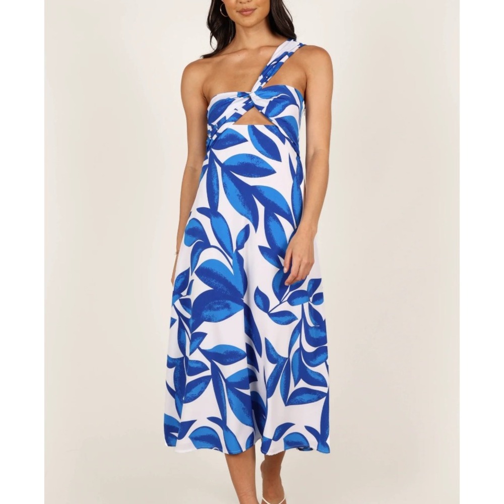 Petal & Pup Freddie Floral Midi Dress in‎ Blue & White sz M